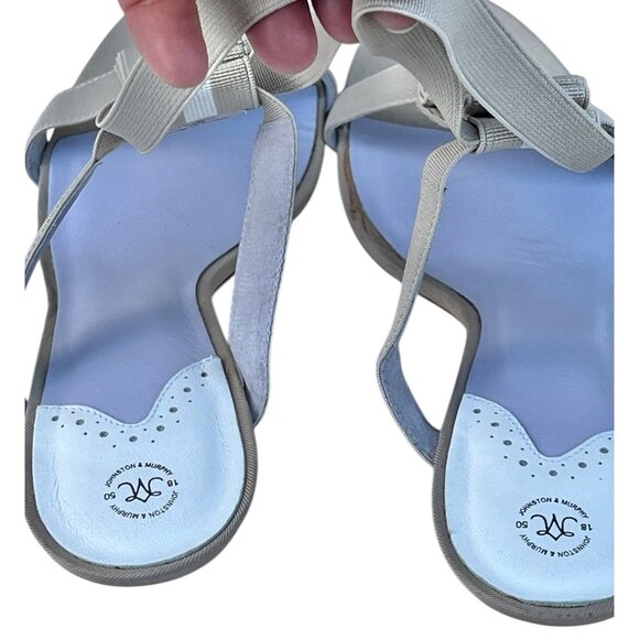 Johnston & Murphy Womens 10M Beige & White Sandals Heels Striped Elastic Straps - Picture 10 of 16